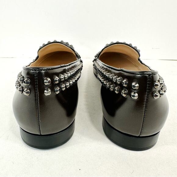 Prada Black Leather Silver Studded Smoking Loafer flats Size 38 US Size 8 - Picture 7 of 10